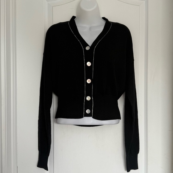Sweaters - Korean Brand Black Button-Up Women's Cardigan